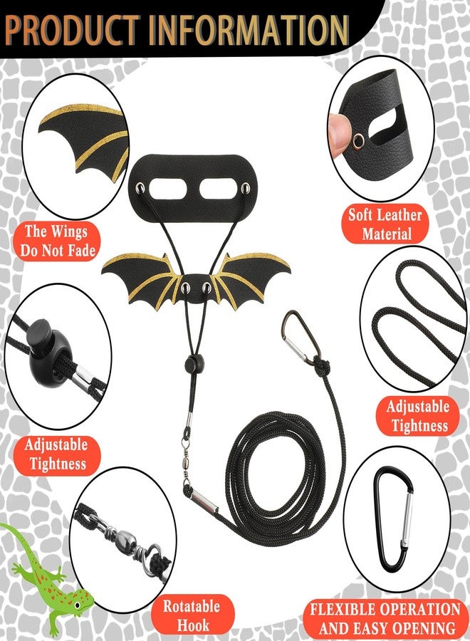 Wesnoy Bearded Dragon Leash and Harness Set 3 Size Pack Adjustable Cool Leather Lizard Leash with Dinosaur Wings for Reptile Safety Walking Accessories, Black - Image 3